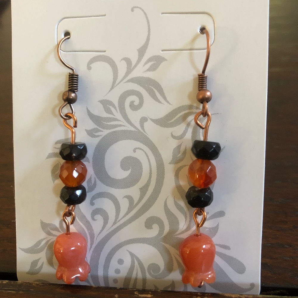 Genuine copper w/orange drop earrings